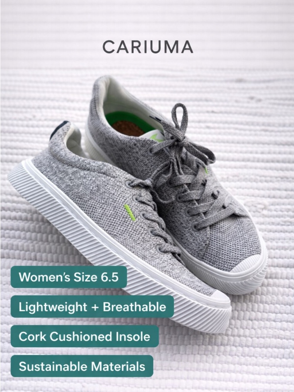 Cariuma OCA Low Knit Gray Sneakers Women’s 6.5 Sustainable Shoes